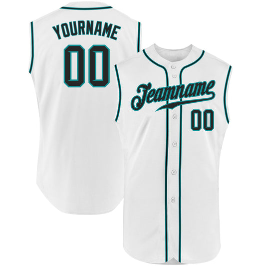 Custom White Black-Teal Authentic Sleeveless Baseball Jersey - Sky-Custom