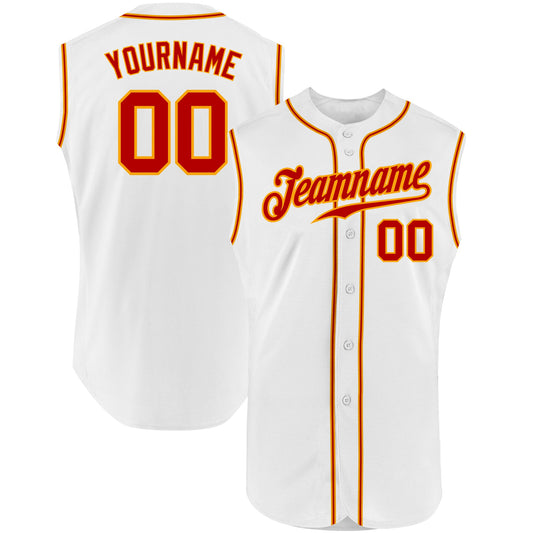 Custom White Red-Gold Authentic Sleeveless Baseball Jersey - Sky-Custom