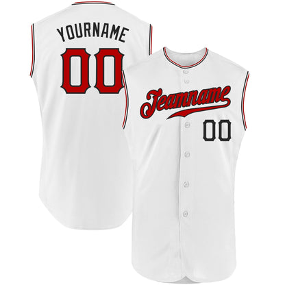 Custom White Red-Black Authentic Sleeveless Baseball Jersey - Sky-Custom