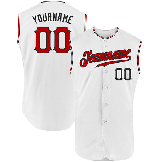 Custom White Red-Black Authentic Sleeveless Baseball Jersey - Sky-Custom