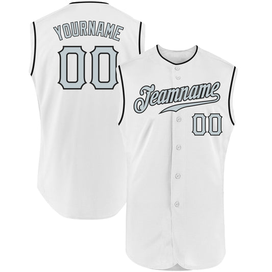 Custom White Silver-Black Authentic Sleeveless Baseball Jersey - Sky-Custom