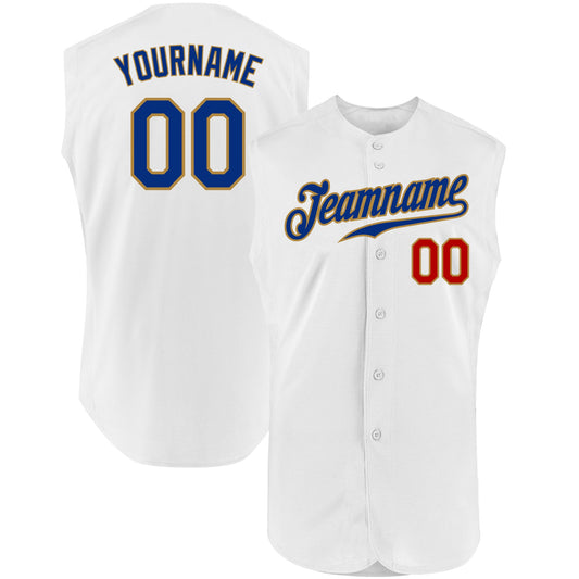 Custom White Royal-Old Gold Authentic Sleeveless Baseball Jersey - Sky-Custom