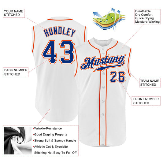 Custom White Royal-Orange Authentic Sleeveless Baseball Jersey - Sky-Custom