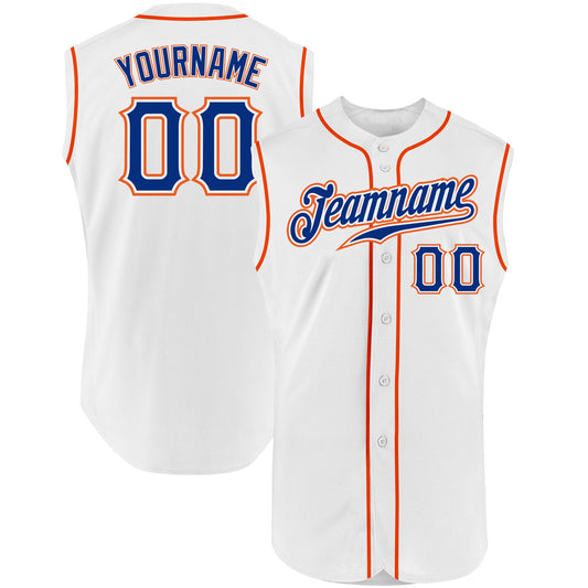 Custom White Royal-Orange Authentic Sleeveless Baseball Jersey - Sky-Custom