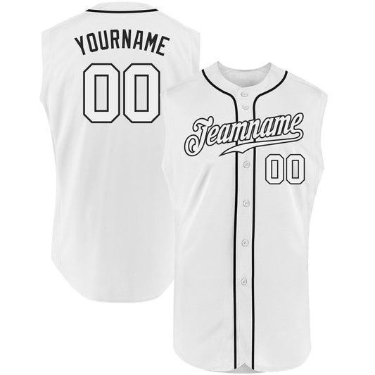 Custom White White-Black Authentic Sleeveless Baseball Jersey - Sky-Custom