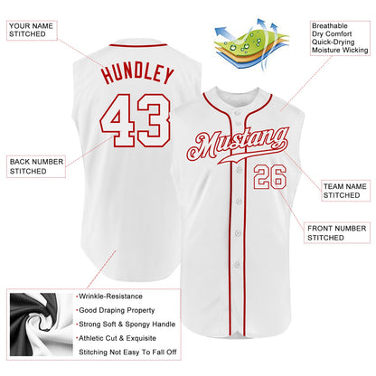 Custom White White-Red Authentic Sleeveless Baseball Jersey - Sky-Custom