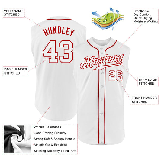 Custom White White-Red Authentic Sleeveless Baseball Jersey - Sky-Custom