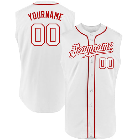 Custom White White-Red Authentic Sleeveless Baseball Jersey - Sky-Custom