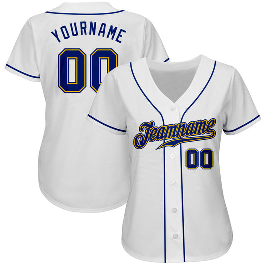 Custom White Royal-Gold Authentic Baseball Jersey - Sky-Custom