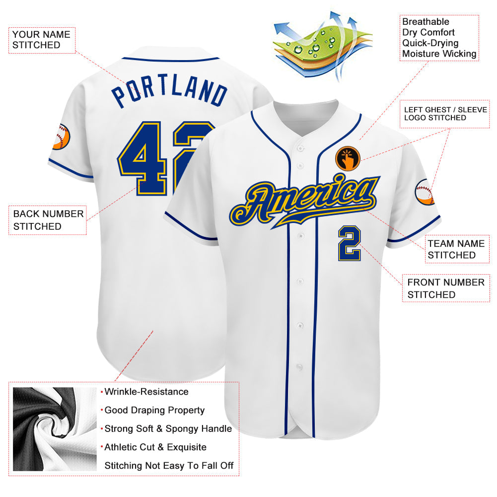 Custom White Royal-Gold Authentic Baseball Jersey - Sky-Custom