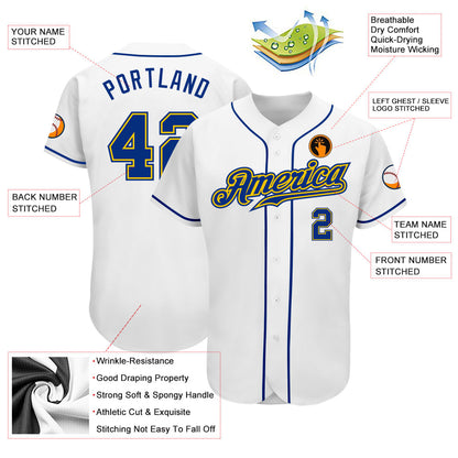 Custom White Royal-Gold Authentic Baseball Jersey - Sky-Custom