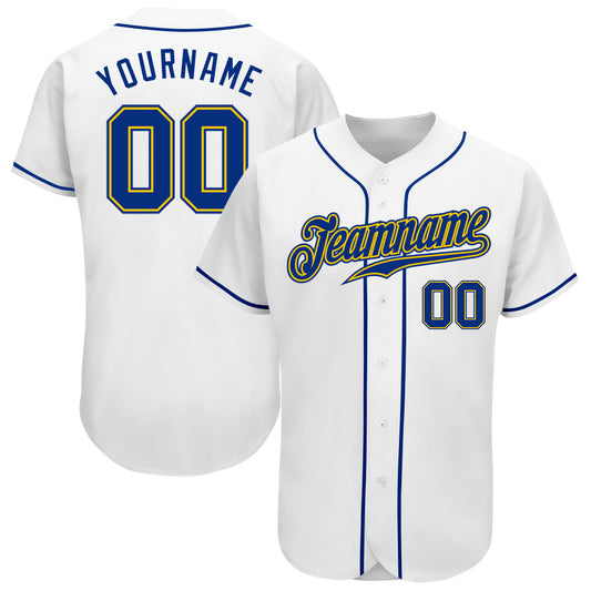 Custom White Royal-Gold Authentic Baseball Jersey - Sky-Custom