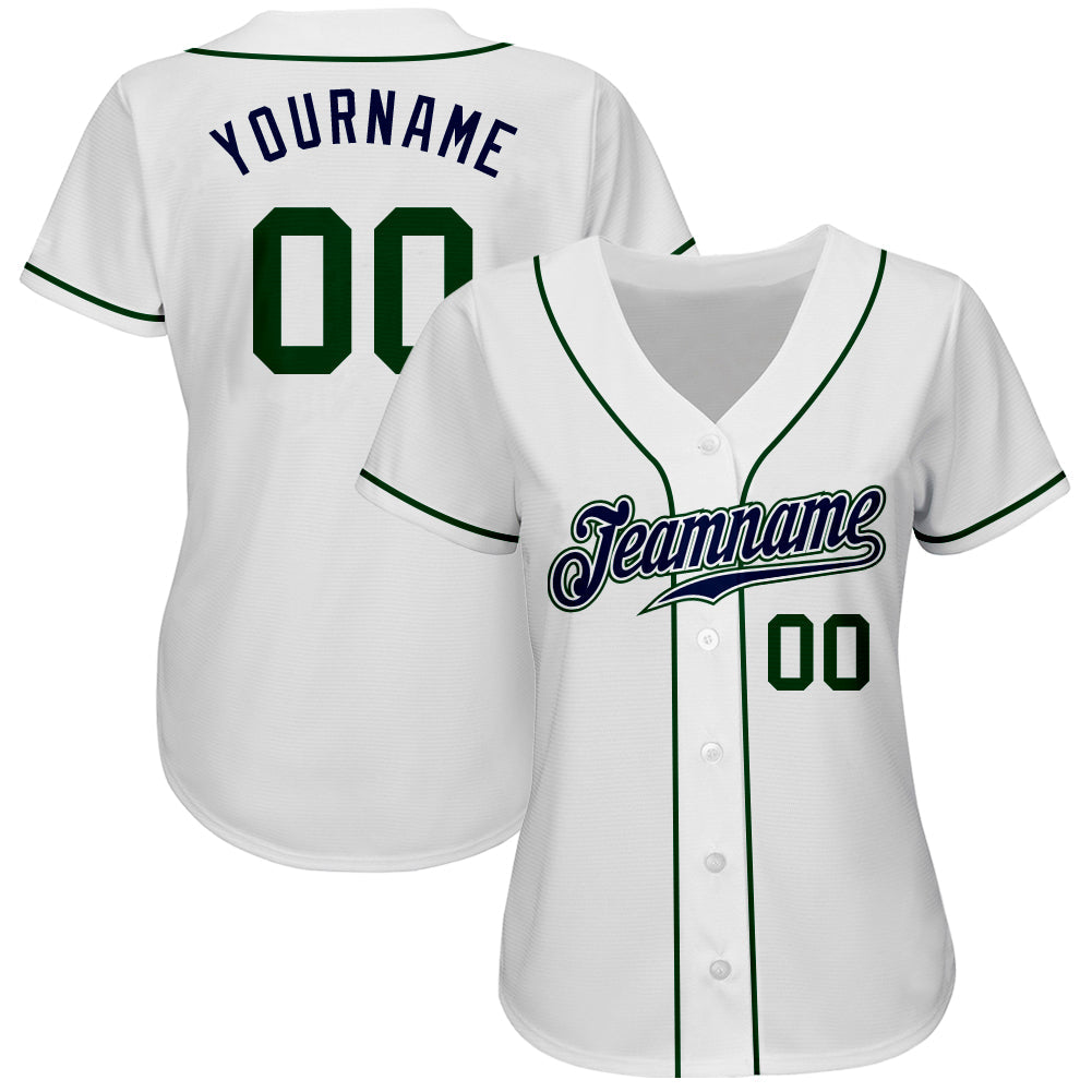 Custom White Green-Navy Authentic Baseball Jersey - Sky-Custom