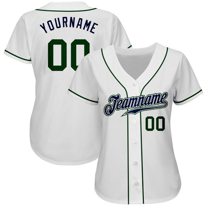 Custom White Green-Navy Authentic Baseball Jersey - Sky-Custom