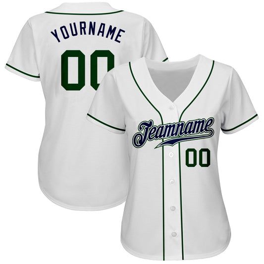 Custom White Green-Navy Authentic Baseball Jersey - Sky-Custom