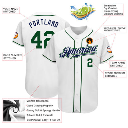Custom White Green-Navy Authentic Baseball Jersey - Sky-Custom