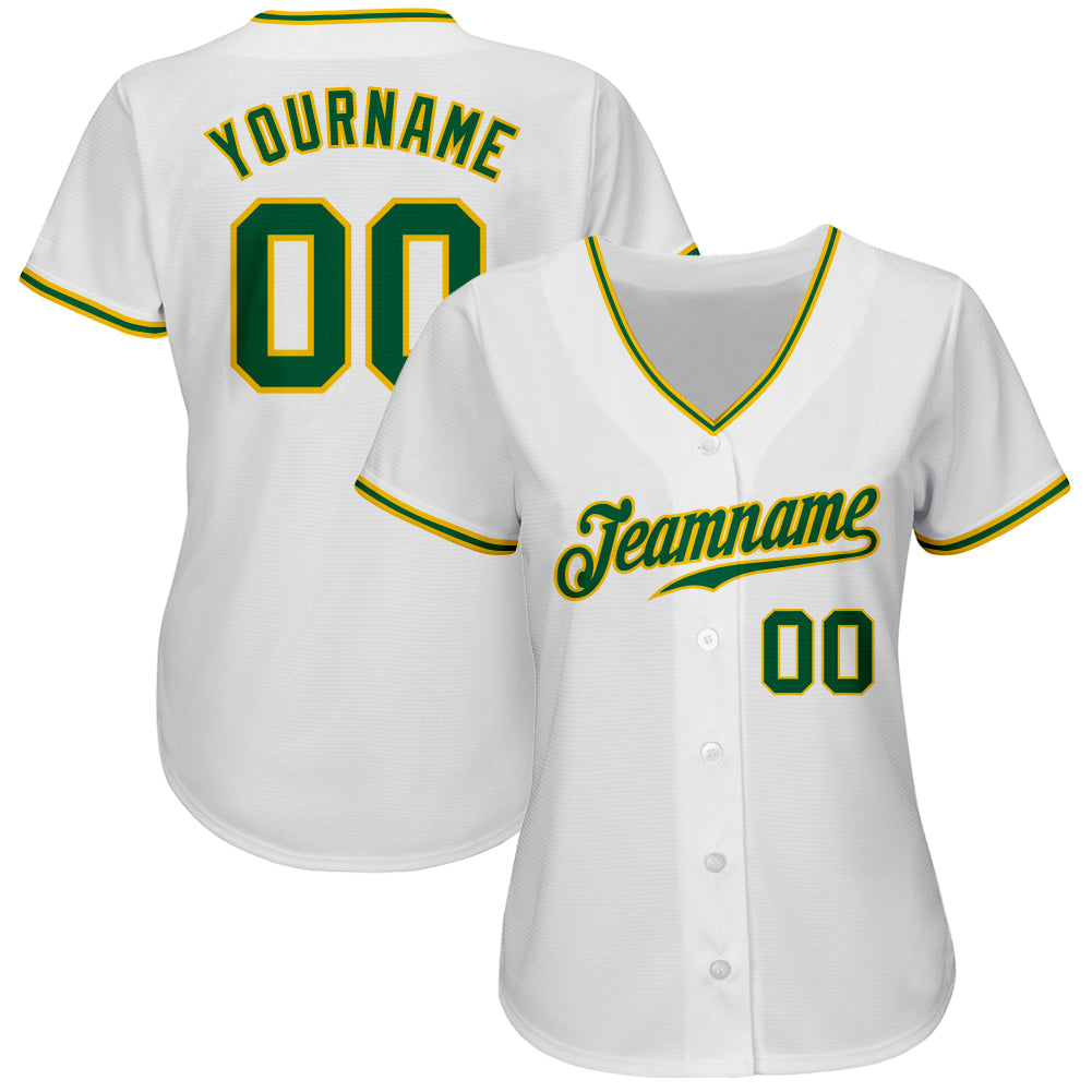 Custom White Kelly Green-Gold Authentic Baseball Jersey - Sky-Custom