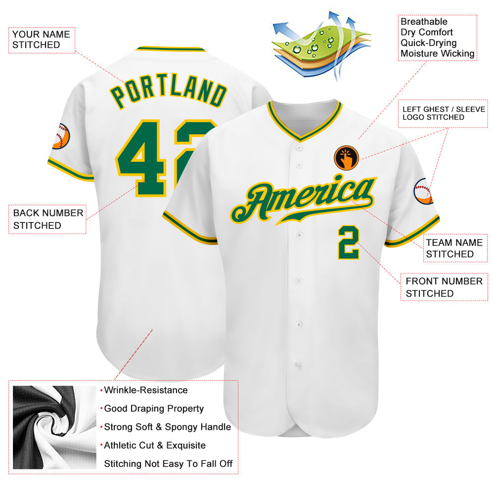 Custom White Kelly Green-Gold Authentic Baseball Jersey - Sky-Custom