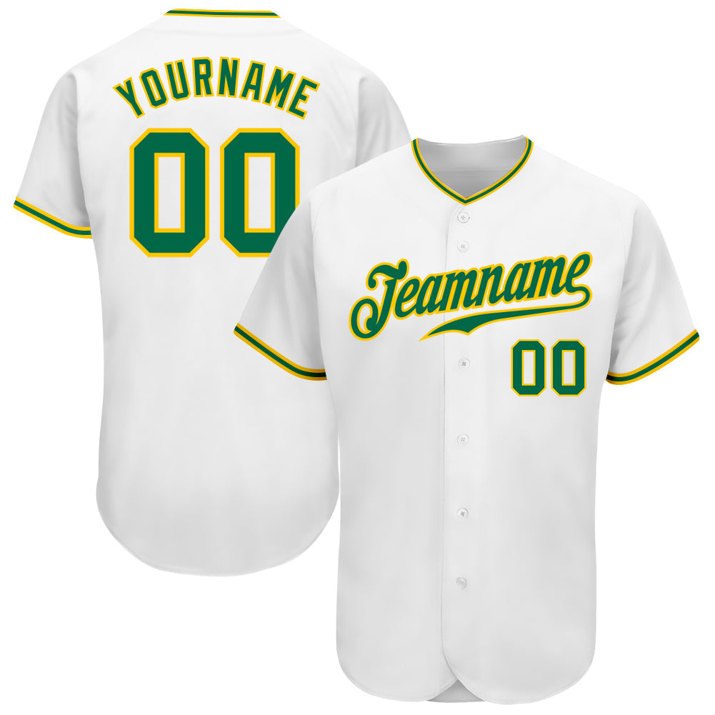 Custom White Kelly Green-Gold Authentic Baseball Jersey - Sky-Custom
