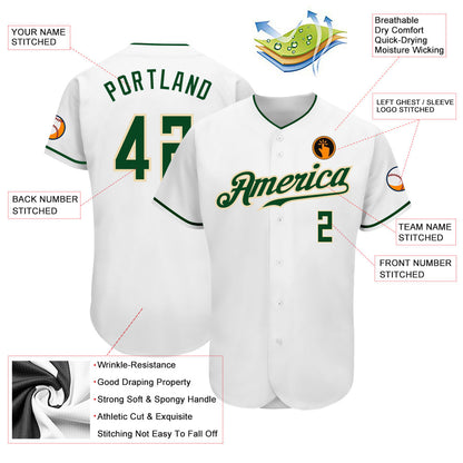 Custom White Green-Cream Authentic Baseball Jersey - Sky-Custom
