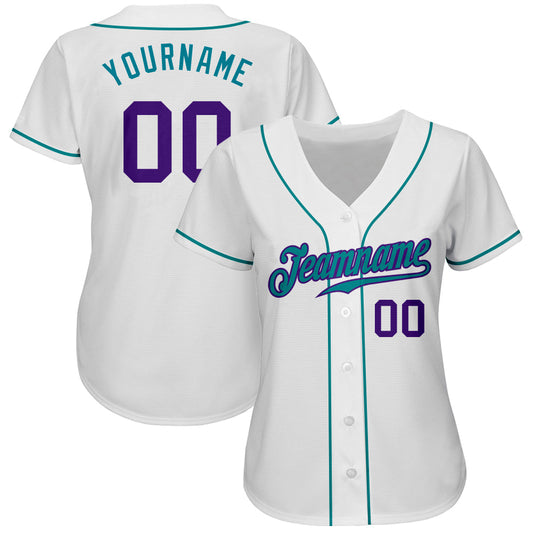 Custom White Purple-Teal Authentic Baseball Jersey - Sky-Custom