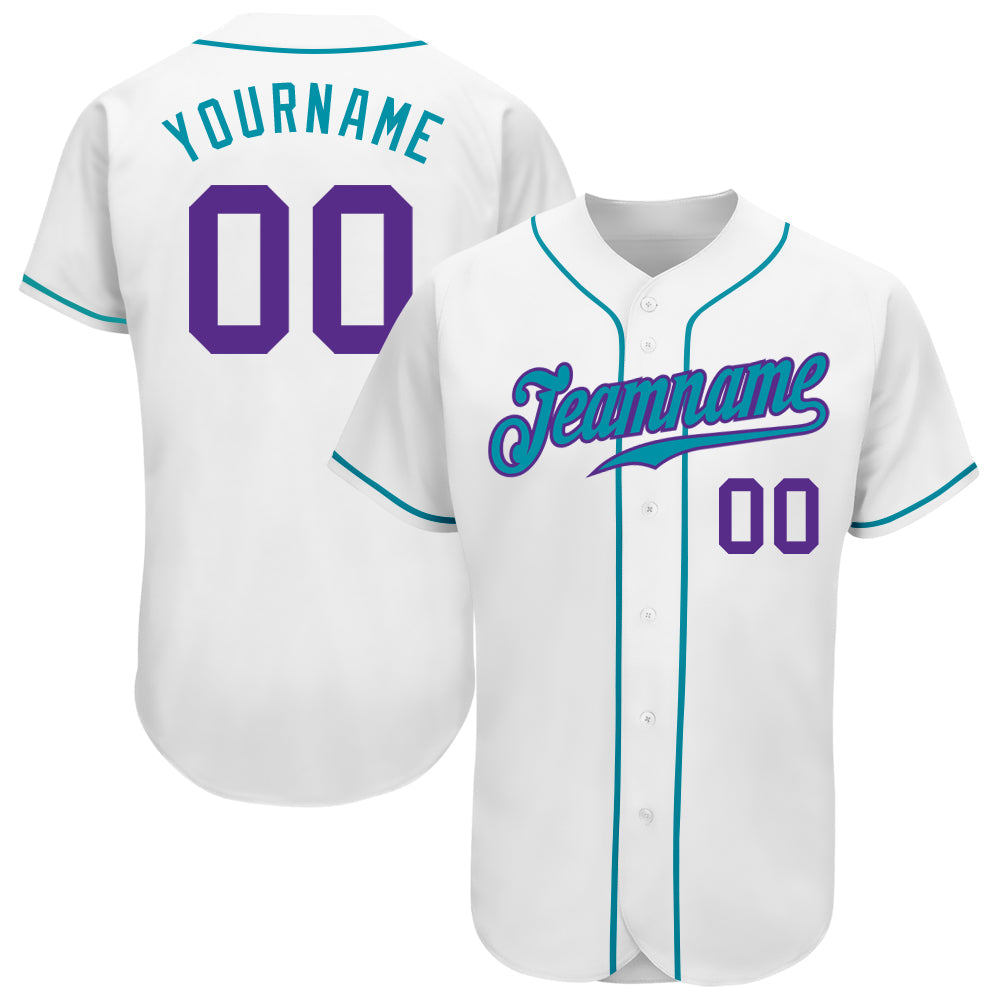 Custom White Purple-Teal Authentic Baseball Jersey - Sky-Custom