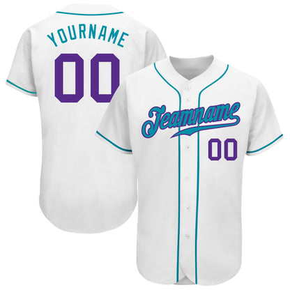 Custom White Purple-Teal Authentic Baseball Jersey - Sky-Custom