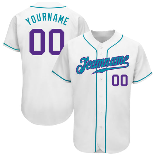 Custom White Purple-Teal Authentic Baseball Jersey - Sky-Custom