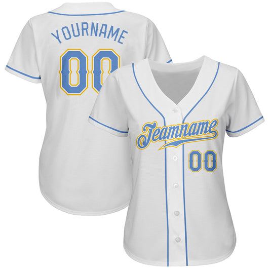 Custom White Light Blue-Gold Authentic Baseball Jersey - Sky-Custom