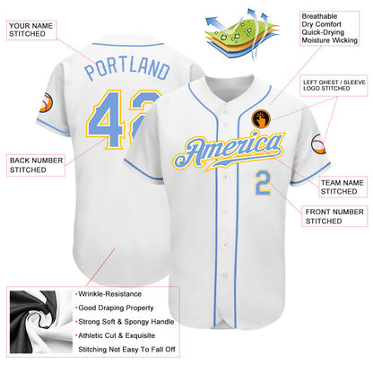 Custom White Light Blue-Gold Authentic Baseball Jersey - Sky-Custom