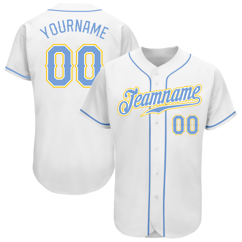 Custom White Light Blue-Gold Authentic Baseball Jersey - Sky-Custom