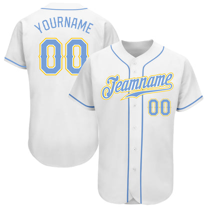 Custom White Light Blue-Gold Authentic Baseball Jersey - Sky-Custom