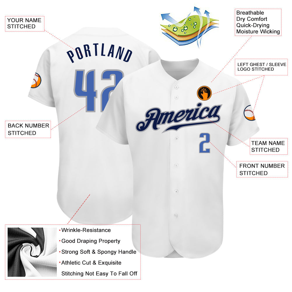 Custom White Blue-Navy Authentic Baseball Jersey - Sky-Custom