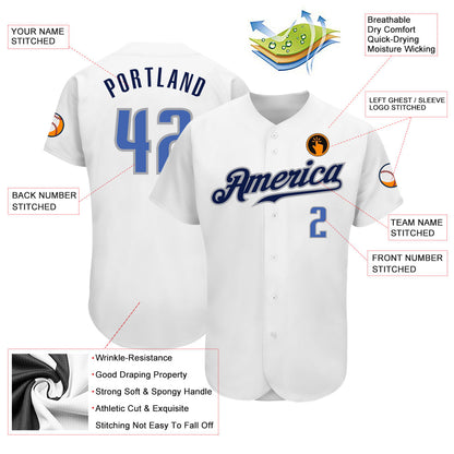 Custom White Blue-Navy Authentic Baseball Jersey - Sky-Custom