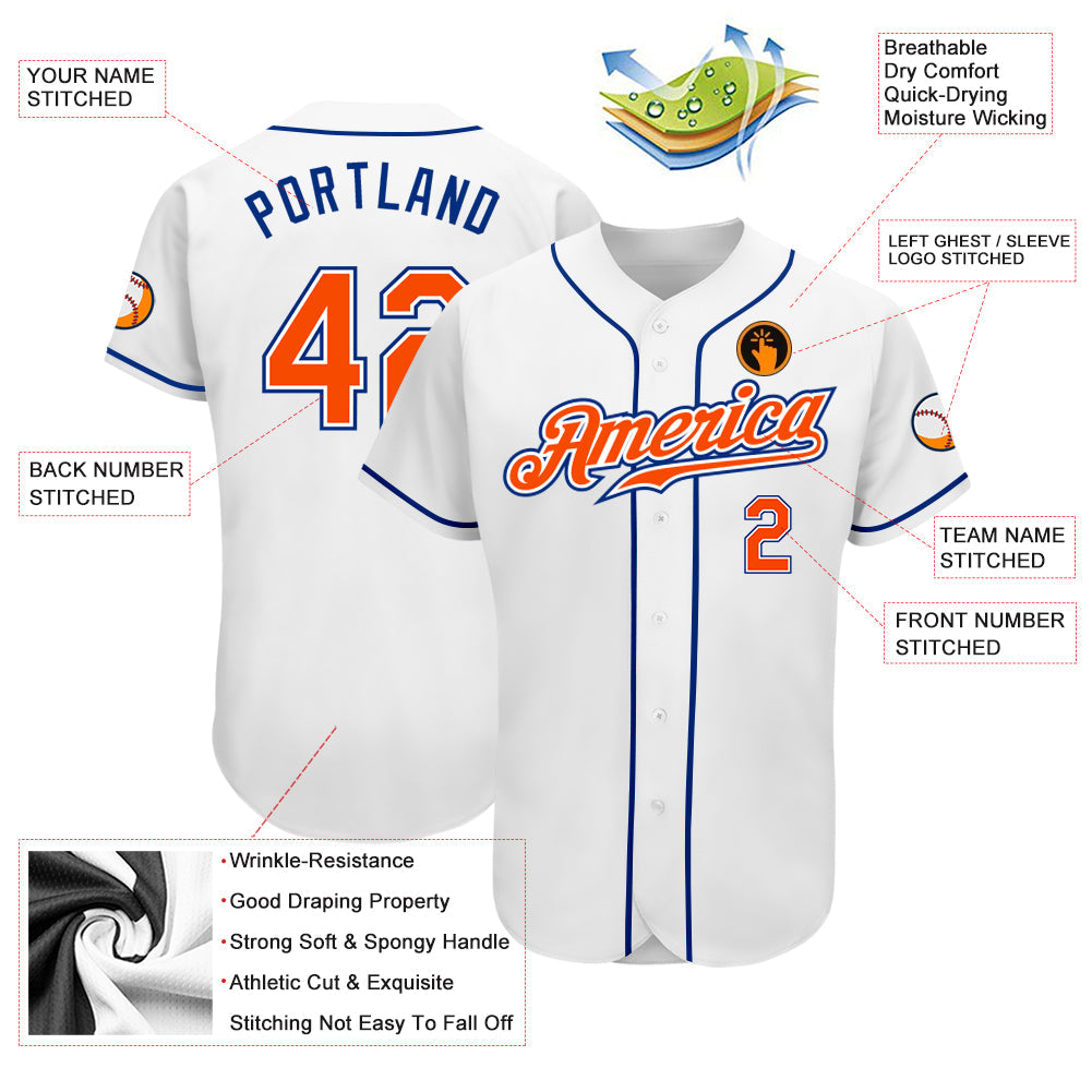 Custom White Orange-Royal Authentic Baseball Jersey - Sky-Custom