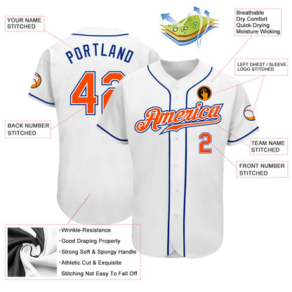 Custom White Orange-Royal Authentic Baseball Jersey - Sky-Custom