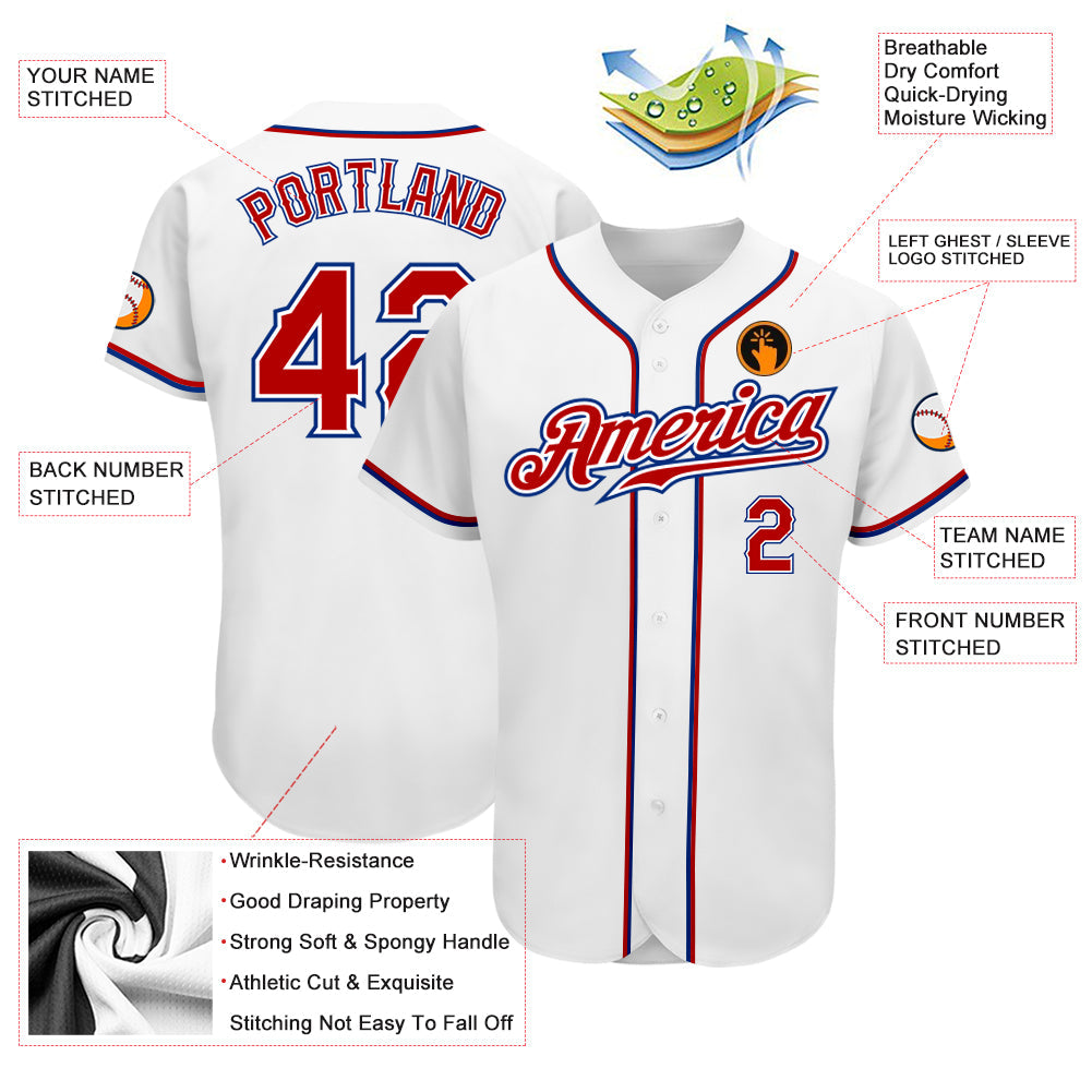Custom White Red-Royal Authentic Baseball Jersey - Sky-Custom