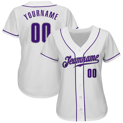 Custom White Purple-Gray Authentic Baseball Jersey - Sky-Custom