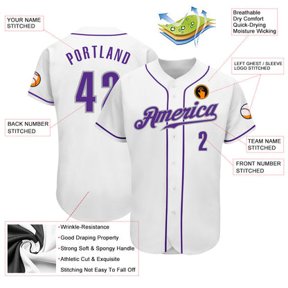 Custom White Purple-Gray Authentic Baseball Jersey - Sky-Custom