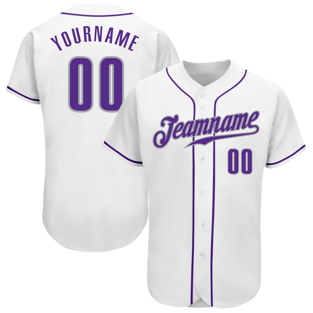Custom White Purple-Gray Authentic Baseball Jersey - Sky-Custom