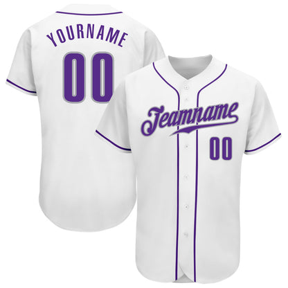 Custom White Purple-Gray Authentic Baseball Jersey - Sky-Custom