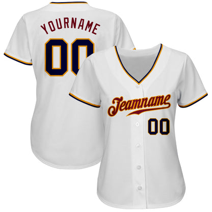 Custom White Navy-Gold Authentic Baseball Jersey - Sky-Custom