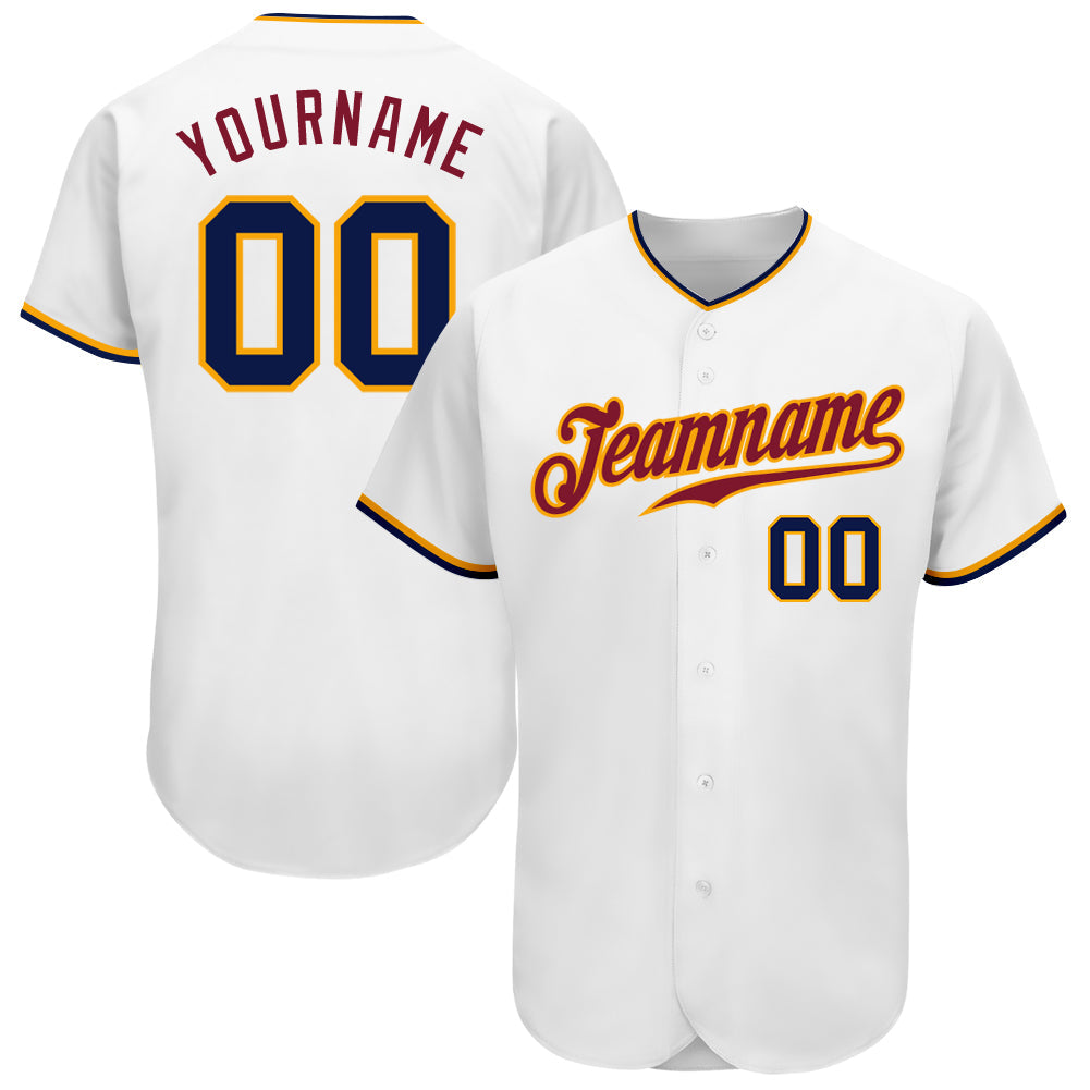 Custom White Navy-Gold Authentic Baseball Jersey - Sky-Custom