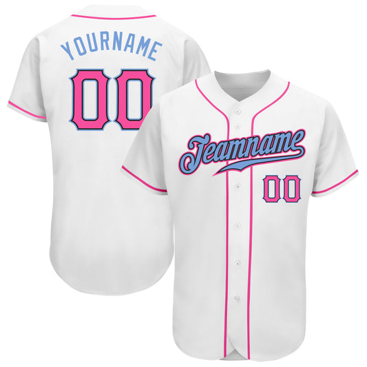 Custom White Pink-Light Blue Authentic Baseball Jersey - Sky-Custom