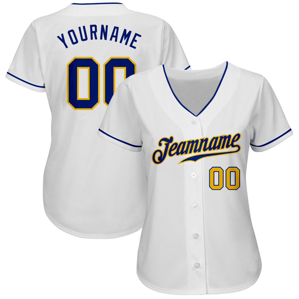 Custom White Royal-Gold Authentic Baseball Jersey - Sky-Custom