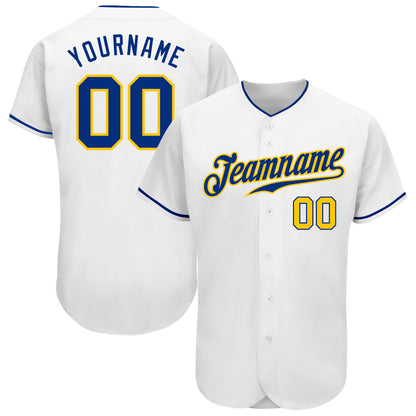 Custom White Royal-Gold Authentic Baseball Jersey - Sky-Custom