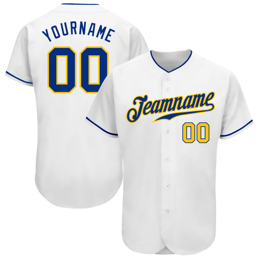 Custom White Royal-Gold Authentic Baseball Jersey - Sky-Custom