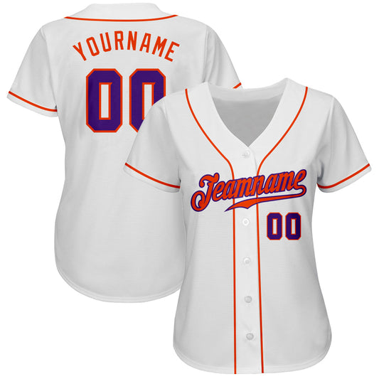 Custom White Purple-Orange Authentic Baseball Jersey - Sky-Custom