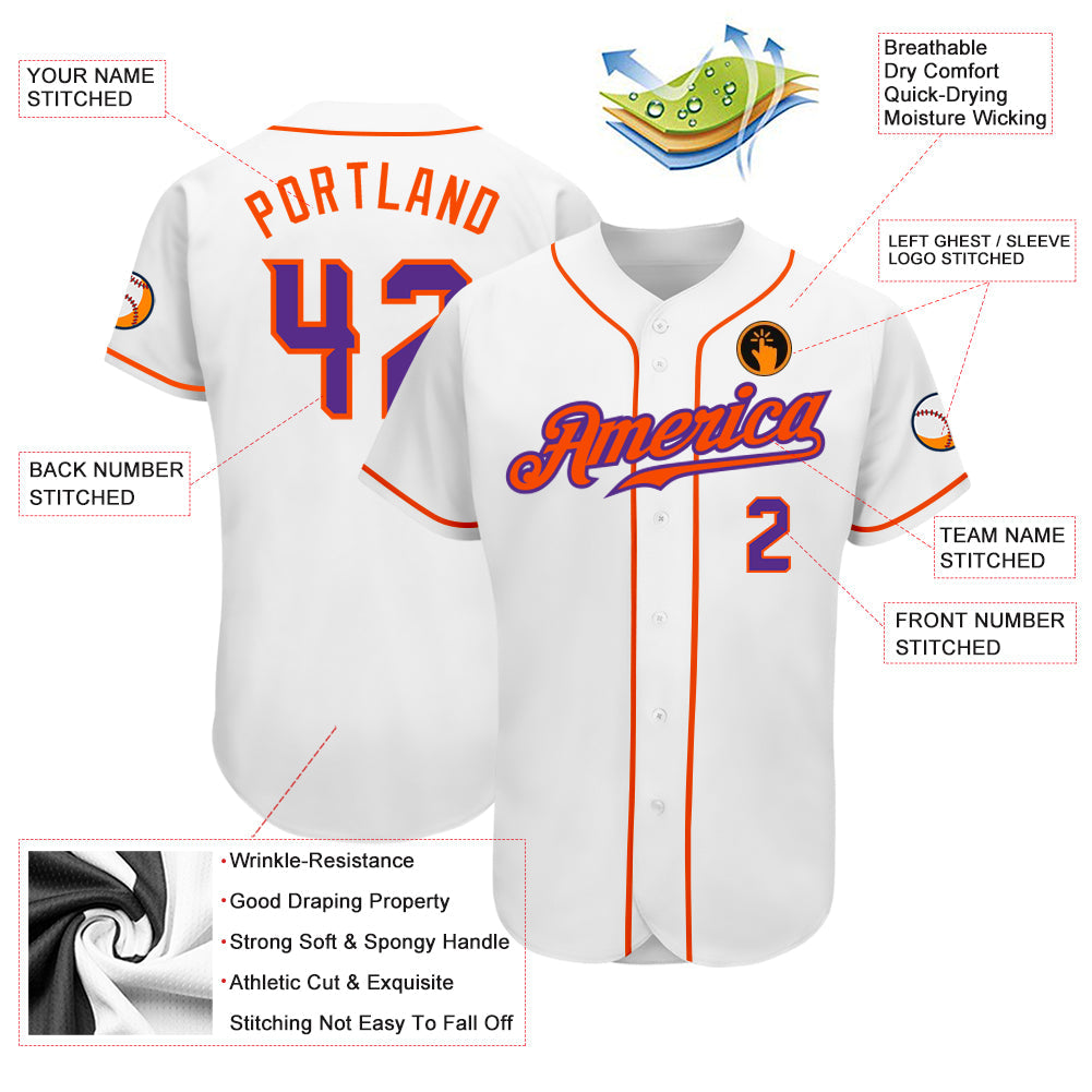 Custom White Purple-Orange Authentic Baseball Jersey - Sky-Custom