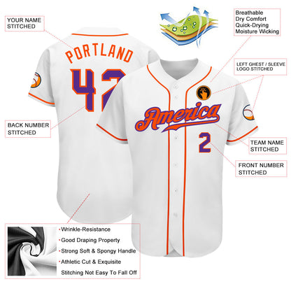 Custom White Purple-Orange Authentic Baseball Jersey - Sky-Custom